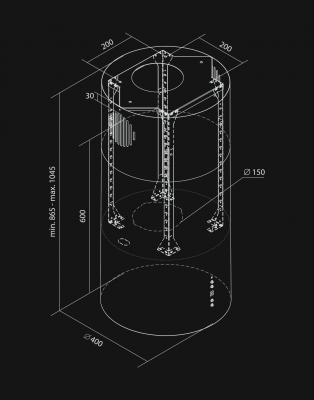 Salas tvaika nosūcēji Cylindro Inox - nerūsējošais terauds (INOX) - Rysunek techniczny