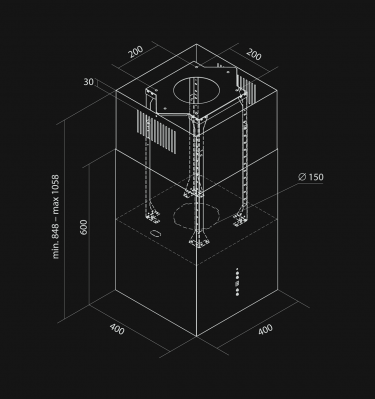 Salas tvaika nosūcēji Quadro Inox - nerūsējošais terauds (INOX) - Rysunek techniczny