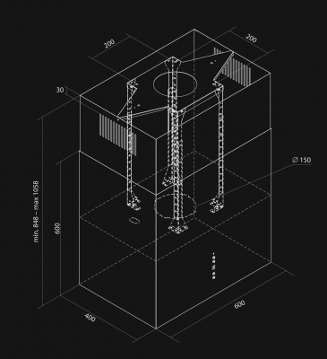 Salas tvaika nosūcēji Quadro Max Black Matt - Melns matēts - Rysunek techniczny