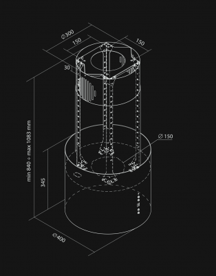 Salas tvaika nosūcēji Lorento Inox - nerūsējošais terauds (INOX) - Rysunek techniczny