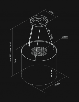 Salas tvaika nosūcēji Galaxy Inox - nerūsējošais terauds (INOX) - Rysunek techniczny