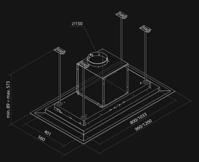 Griestu tvaika nosūcēji Grand Black - Melnais - Rysunek techniczny