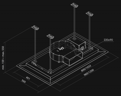 Griestu tvaika nosūcēji Astor Super Slim Black - Melnais - Rysunek techniczny