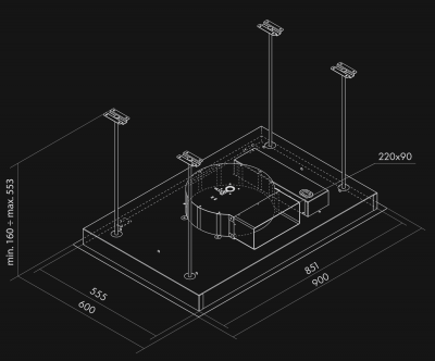 Griestu tvaika nosūcēji Planet Super Slim Black Matt - Melns matēts - Rysunek techniczny