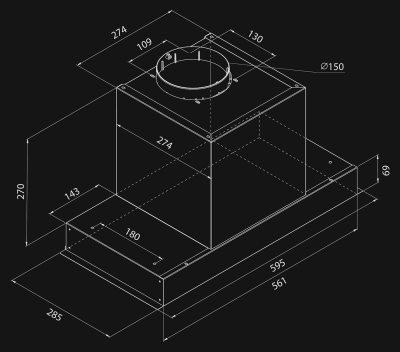 Iebūvējamie tvaika nosūcēji Micra Plus INOX - nerūsējošais terauds (INOX) - Rysunek techniczny