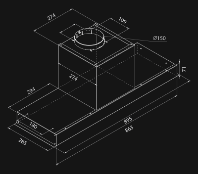 Iebūvējamie tvaika nosūcēji Micra Plus INOX - nerūsējošais terauds (INOX) - Rysunek techniczny 3