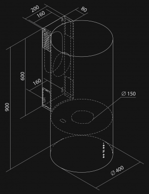 Sienas tvaika nosūcēji Cylindro OR White Matt - Balts matēts - Rysunek techniczny