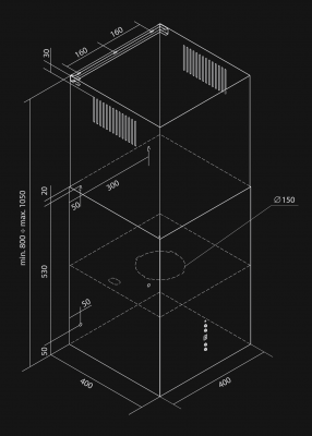 Sienas tvaika nosūcēji Quadro Black OR - Melns matēts - Rysunek techniczny