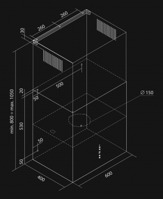 Sienas tvaika nosūcēji Quadro Max Black Matt OR - Melns matēts - Rysunek techniczny