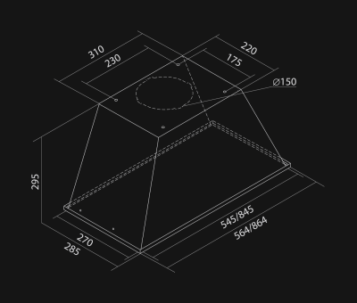 Iebūvējamie tvaika nosūcēji Lando Glass Kashmir - Kašmira - Rysunek techniczny