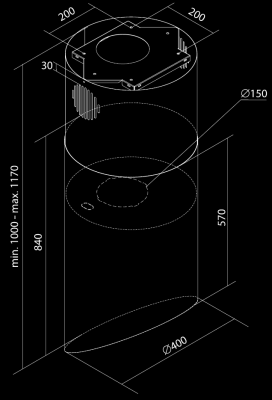 Salas tvaika nosūcēji Hiro Color Black-Copper - Black Matt/Copper - Rysunek techniczny