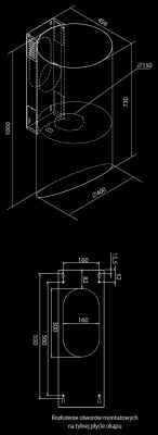Sienas tvaika nosūcēji Hiro OR Color Black-Gold - Black Matt/Gold - Rysunek techniczny
