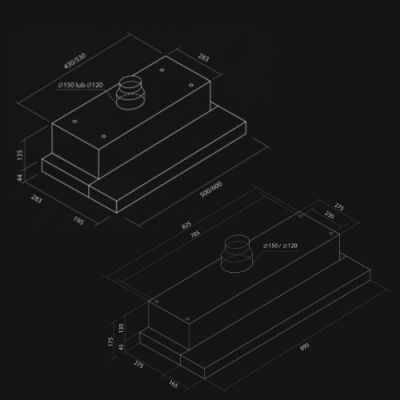 Iebūvējamie tvaika nosūcēji Amadis Inox - nerūsējošais terauds (INOX) - Rysunek techniczny