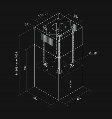 Salas tvaika nosūcēji Quadro Black Matt - Melns matēts - Rysunek techniczny