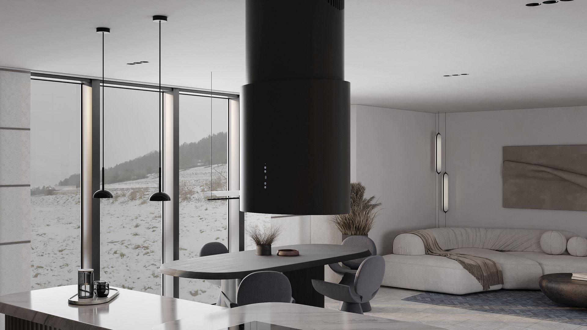 Salas tvaika nosūcēji Oval Black Matt - Melns matēts - Wizualizacja 2