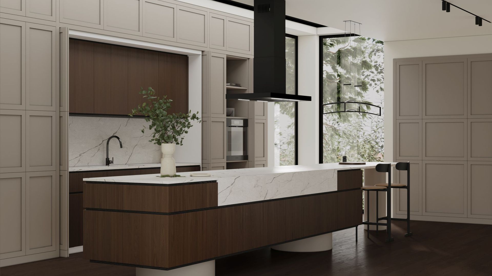 Salas tvaika nosūcēji Sento Eco Island Strips Black Matt - Melns matēts - Wizualizacja