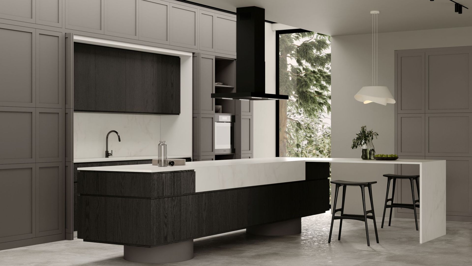 Salas tvaika nosūcēji Sento Island Strips Black Matt - Melns matēts - Wizualizacja